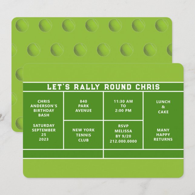 Tennis Födelsedagsfest inbjudan (Fram/baksida)