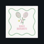 Tennis förmöglig möhippa pappersservett<br><div class="desc">Förmöglig tennis möhippa med rosa racket och grön slinga.</div>