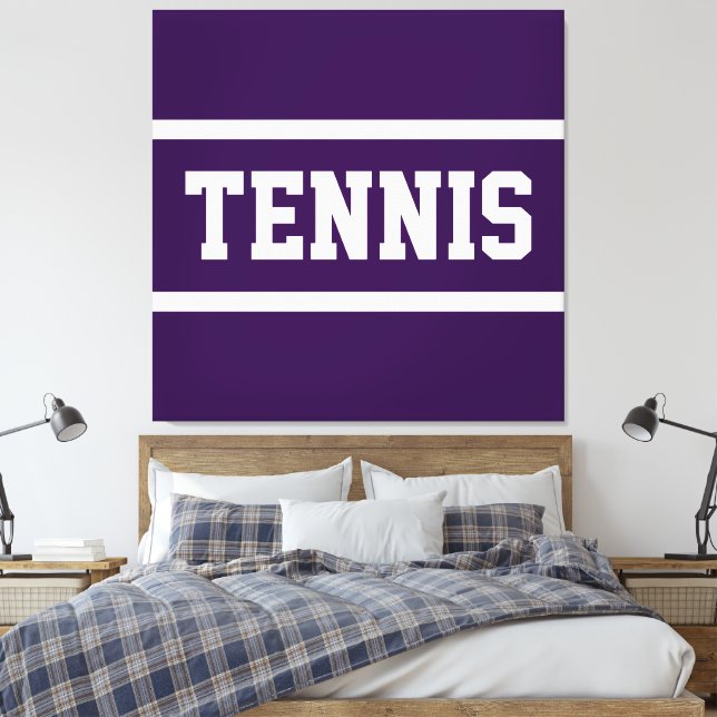 TENNIS Fun Bold Athletic Deep Purple White Stripes Canvastryck (Insitu (sovrum))