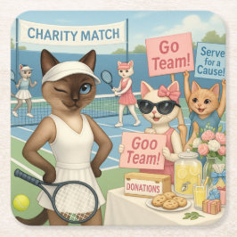 Tennis Fund Raiser for Cat Lovers Underlägg Papper Kvadrat