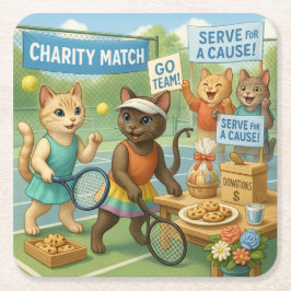 Tennis Fund Raiser for Cat Lovers Underlägg Papper Kvadrat