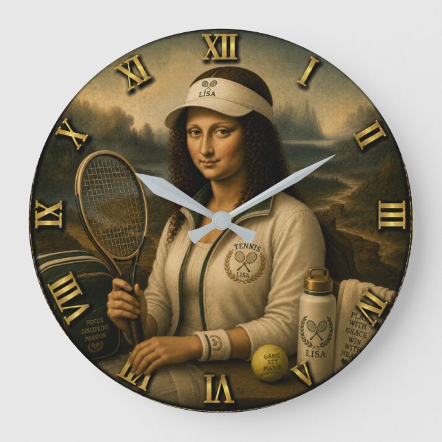 Tennis Funny Mona Lisa Stor Klocka (Framsida)
