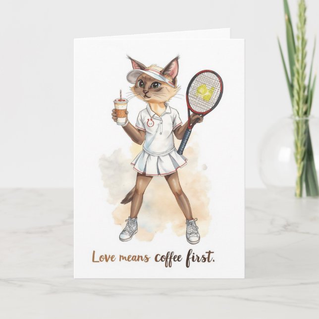 Tennis Funny Slay for cat Lovers-kaffe först Kort (Framsida)