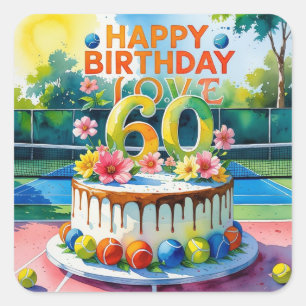 Tennis fyller 60 år med tennis boll fyrkantigt klistermärke