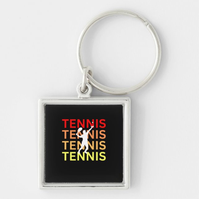 Tennis Fyrkantig Silverfärgad Nyckelring (Framsidan)