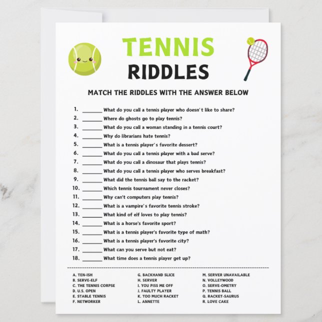Tennis Gåtor Spel (Framsida)