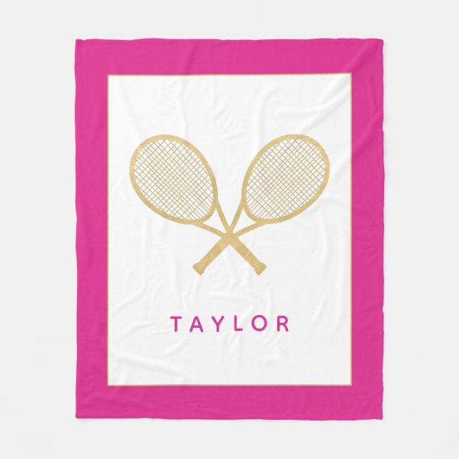 Tennis Gift Chic Guld och Rosa Anpassningsbar Fleecefilt (Framsidan)