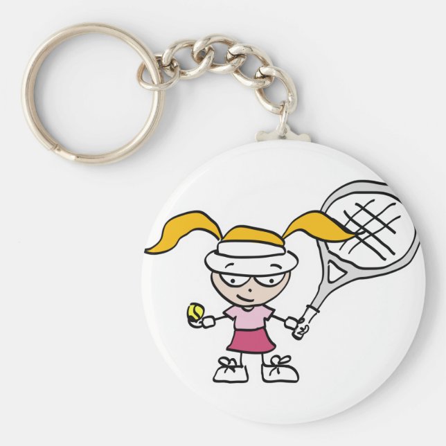 Tennis Gifts & Cards med söt tecknad tjej Nyckelring (Framsidan)
