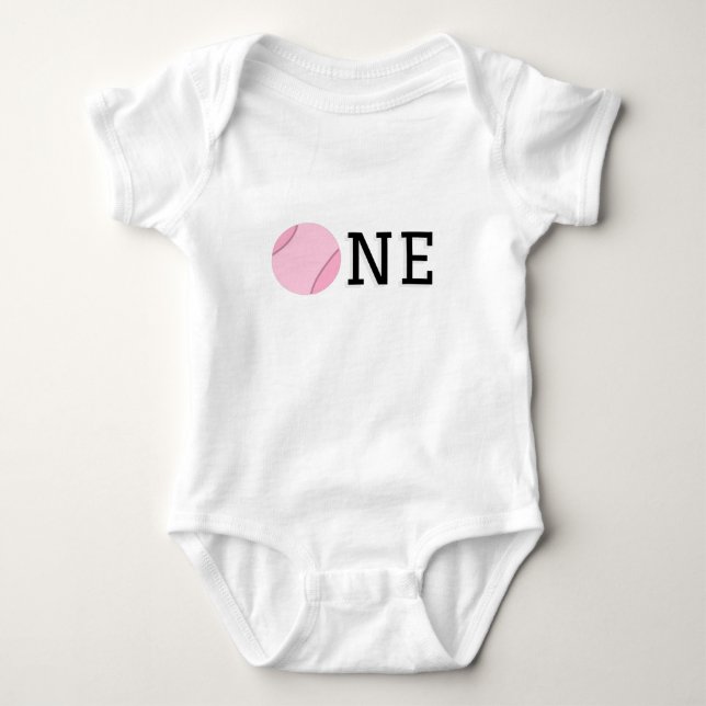 Tennis Girl 1st Birthday One Cute Rosa Boll Sport T Shirt (Framsida)