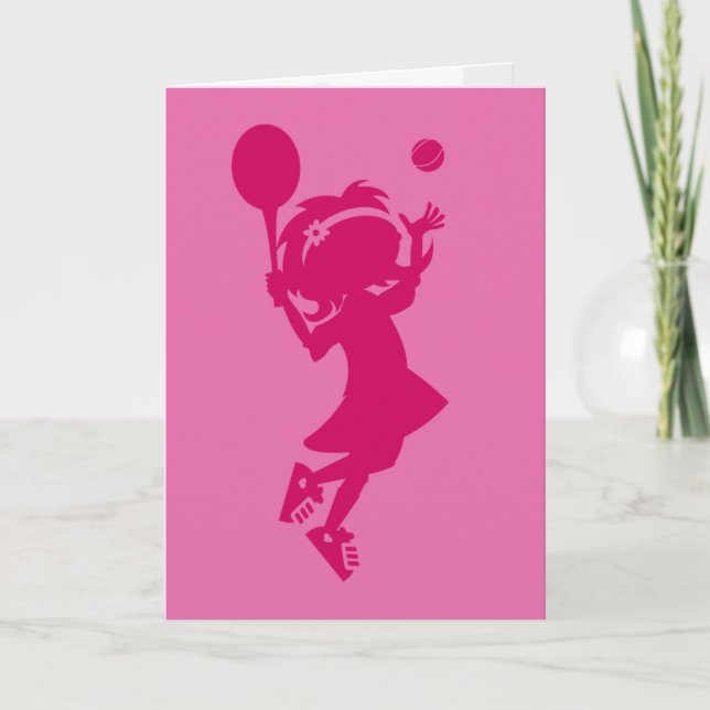 Tennis Girl Silhouette Birthday Card Kort (Framsida)