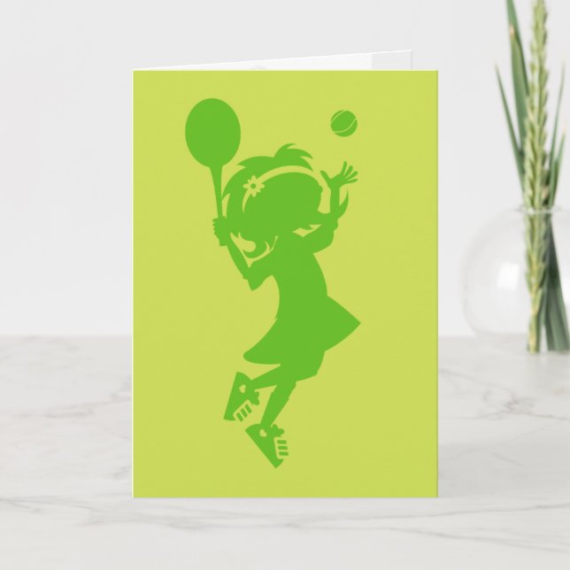 Tennis Girl Silhouette Birthday Card Kort (Framsida)