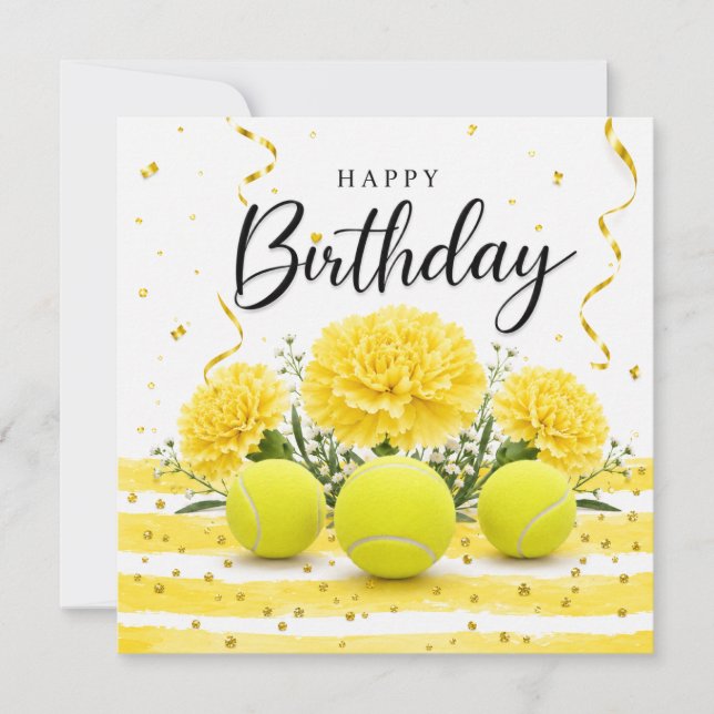 Tennis Glad födelsedag med blommor (Framsida)