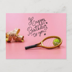 Tennis Glad födelsedag med boll och racket rosa P Vykort