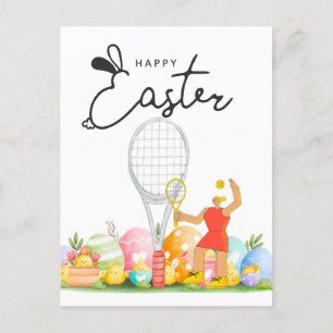Tennis Glad påsk till tennis Player med ägg Vykort