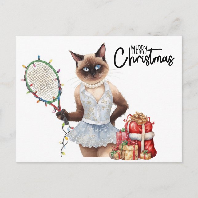 Tennis God jul för Cat lovers Helg Vykort (Framsida)