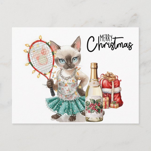 Tennis God jul för Cat lovers Helg Vykort (Framsida)