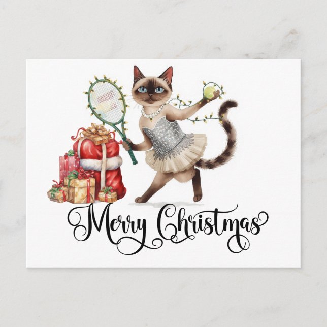 Tennis God jul för Cat lovers Helg Vykort (Framsida)