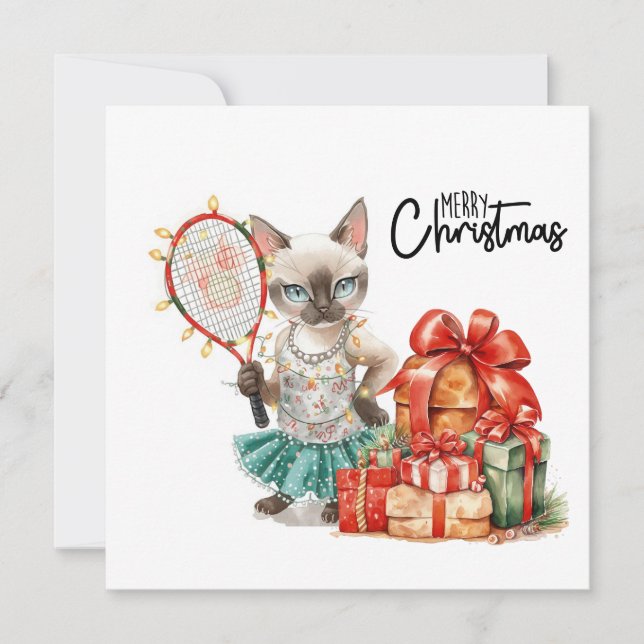 Tennis God jul för Cat lovers Julkort (Framsida)