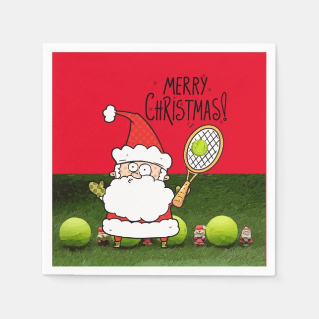 Tennis God jul med boll och Jultomten Pappersservett (Framsidan)