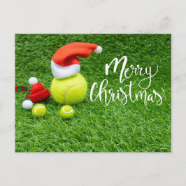 Tennis God jul med boll på grönt Vykort