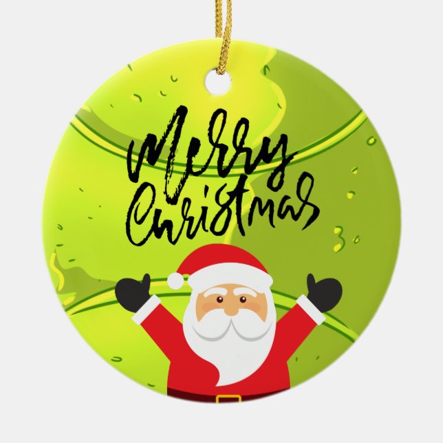 Tennis God jul med Jultomten överst Julgransprydnad Keramik (Framsidan)