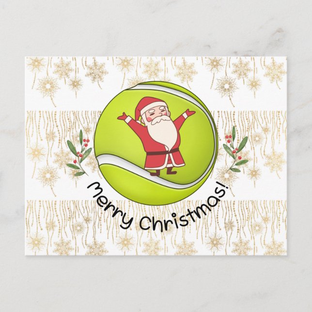 Tennis God jul med Jultomten på Boll Vykort (Framsida)