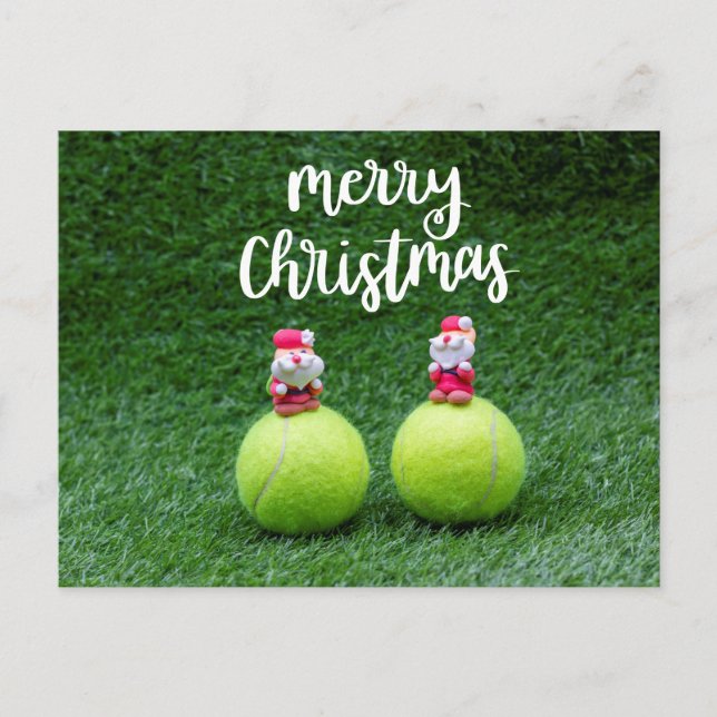 Tennis God jul med Jultomten på grönt Vykort (Framsida)