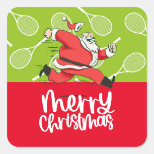 Tennis God jul med tennis boll och Santa Fyrkantigt Klistermärke