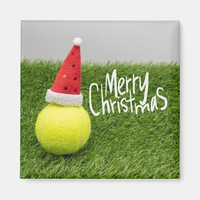 Tennis God jul med tennis boll Santa hat Magnet (Framsidan)