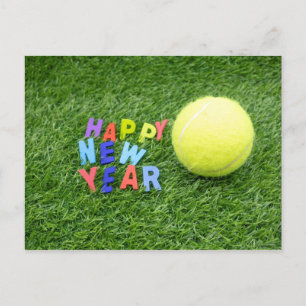 Tennis Gott nytt år med tennis boll på grönt Helg Vykort