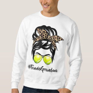 Tennis Grandma Messy Hair Bun Leopard Women Mor Lång Ärmad Tröja