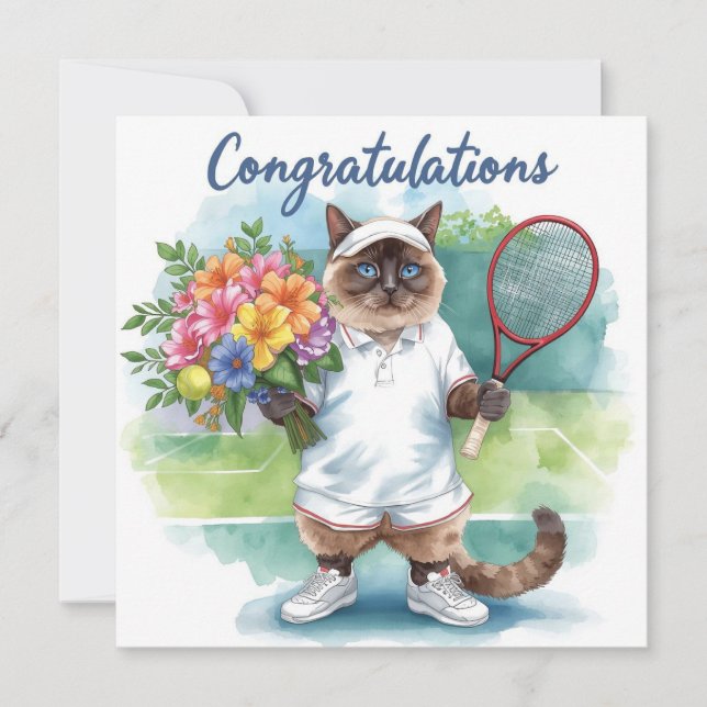 Tennis Grattis med blommor i handen Kort (Framsida)