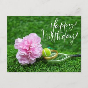Tennis Grattis på födelsedagen med Carnation Flowe Vykort