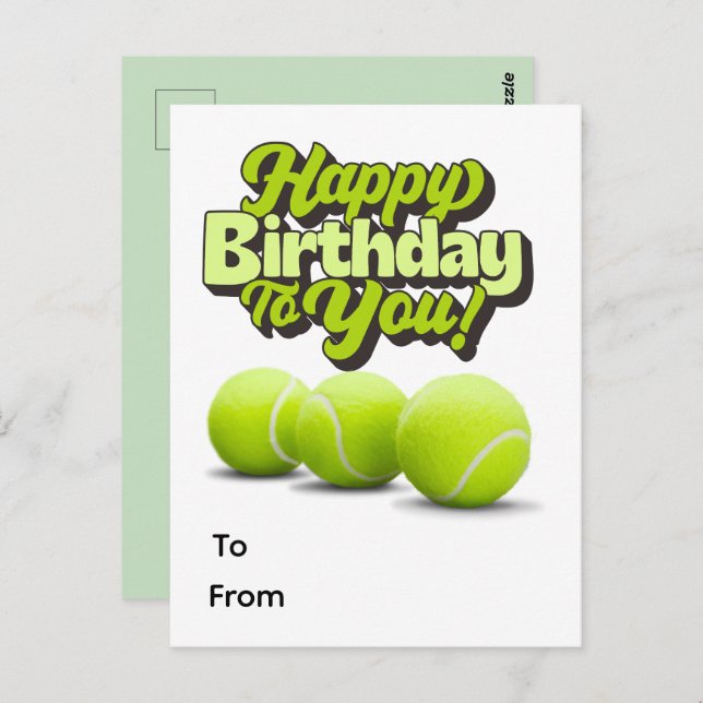 Tennis Grattis på födelsedagen med tennisboll  Vykort (Fram/baksida)