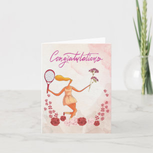 Tennis-Grattisar med kvinna och blommor Kort