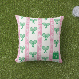 Tennis grekisk nyckelrand - Rosa & Grön Monogram Kudde