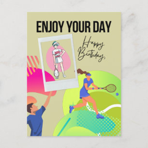 Tennis ha en trevlig dag grattis på födelsedagen vykort