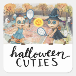 Tennis Halloween fest med tennis boll och spöke Fyrkantigt Klistermärke
