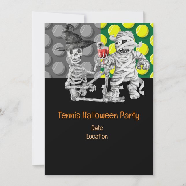 Tennis Halloween fest med tennis boll och spöke Inbjudningar (Framsida)
