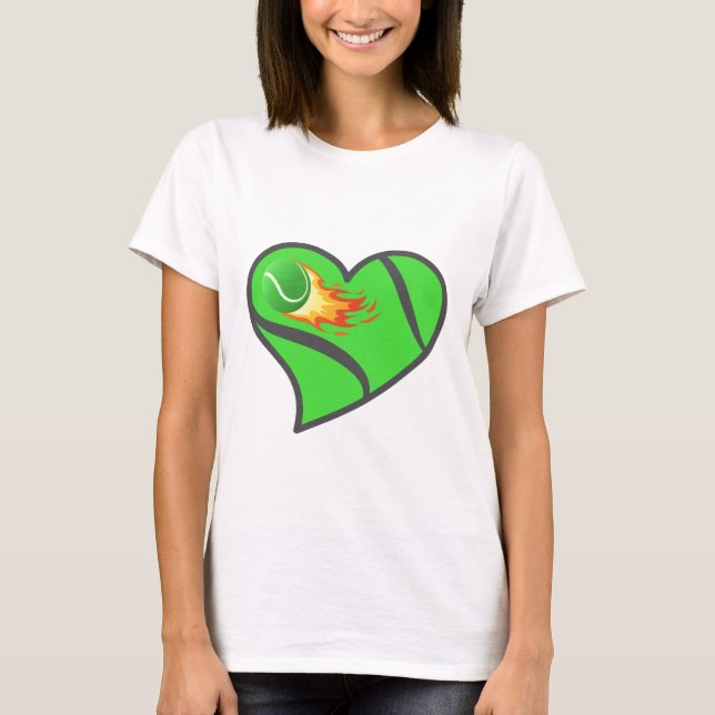 Tennis Heart – Flaming Ball Love for the Game T Shirt (Framsida)