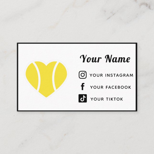 Tennis Heart Kärlek Coach Fire Social Media Modern Visitkort (Framsida)