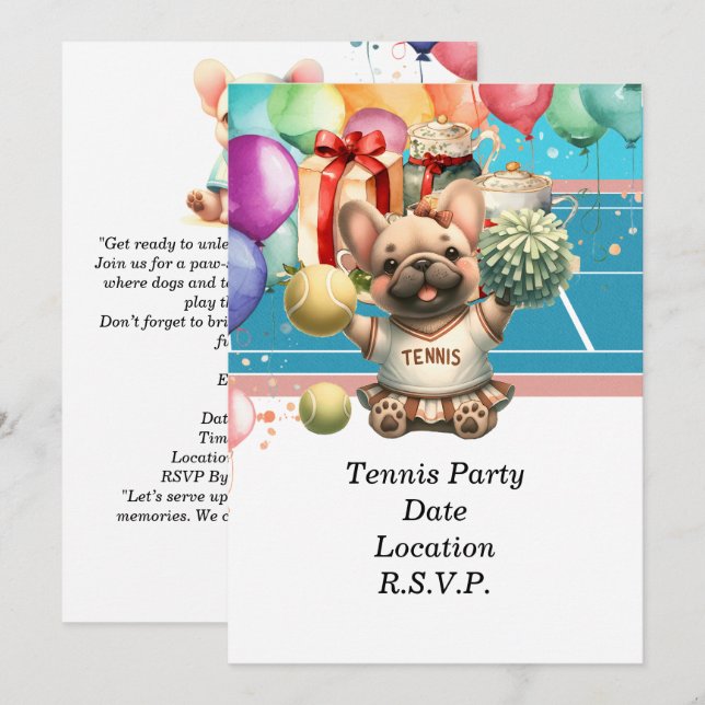 Tennis Hund Födelsedagsfest Inbjudningar (Fram/baksida)
