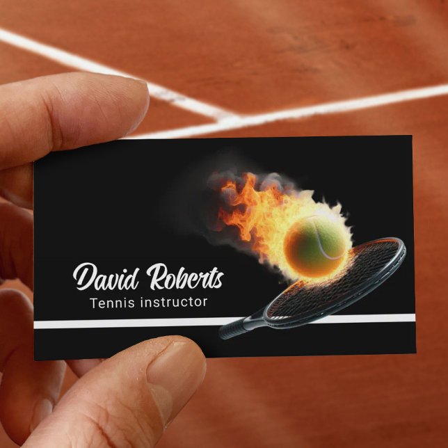 Tennis Instructor Tennis Boll i Fire Plain Black Visitkort (Skapare uppladdad)