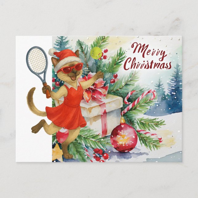 Tennis-jul för Cat Lovers-Helgdag Card Helg Vykort (Framsida)