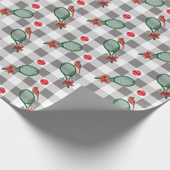 Tennis-jul, grått-vita buffalo plaid presentpapper (Hörn)
