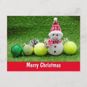 Tennis-Jul-Helgdag med Snögubbe och prydnadsföremå Vykort