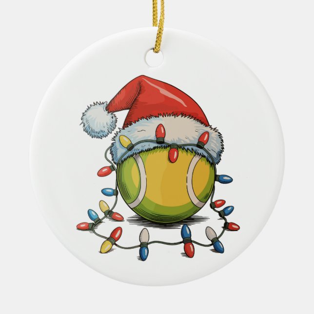 Tennis jul Julafton Ljus Santa Hat Sports Julgransprydnad Keramik (Framsidan)