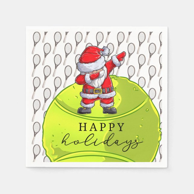 Tennis-jul med Boll och Racket med Santa Pappersservett (Framsidan)