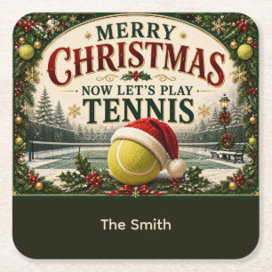 Tennis jul med boll Santa mössa Underlägg Papper Kvadrat