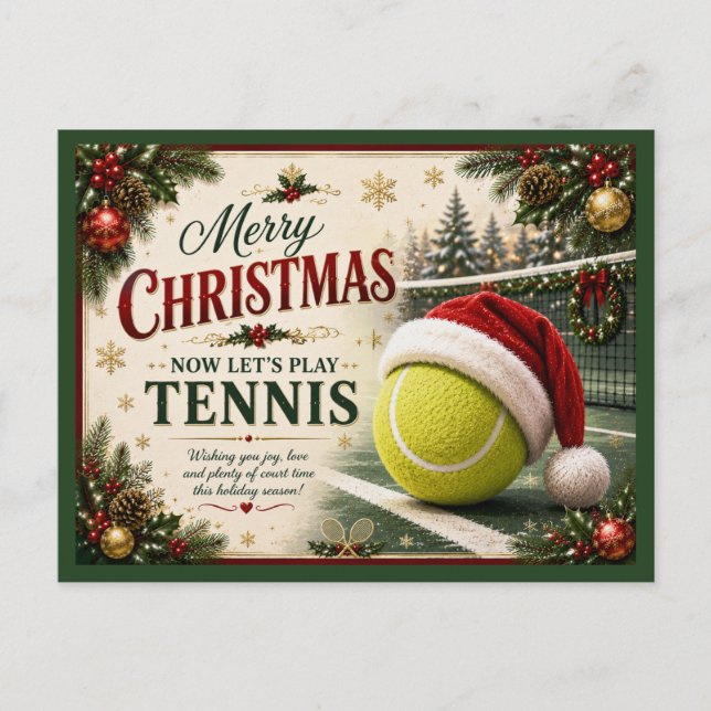Tennis jul med boll tomtehatt  helg vykort (Framsida)